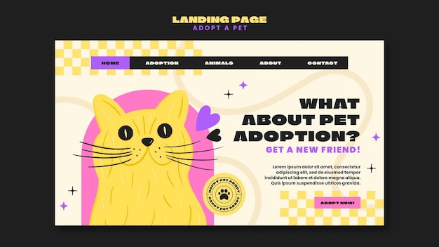 Free PSD hand drawn adopt a pet landing page template