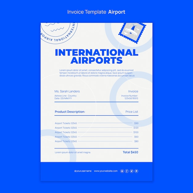 Hand drawn airport company invoice template