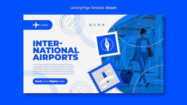 Modello di pagina di destinazione della compagnia aeroportuale disegnata a mano