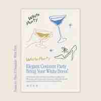 Free PSD hand drawn all white party poster template