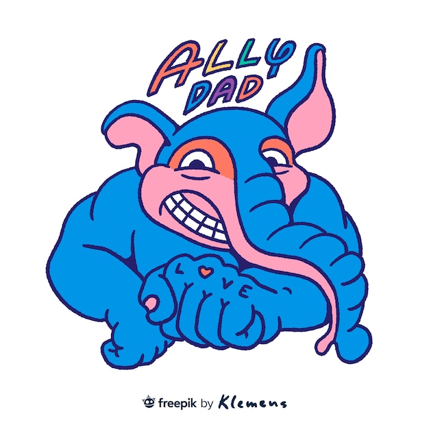 Free PSD hand drawn ally dad elephant