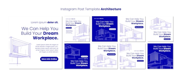 無料PSD 手描きの建築プロジェクトのinstagramの投稿