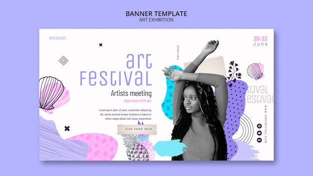 Free PSD hand drawn art exhibition horizontal banner