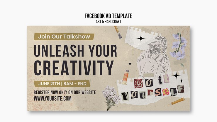無料PSD 手描きのアートとハンドクラフトのfacebookテンプレート