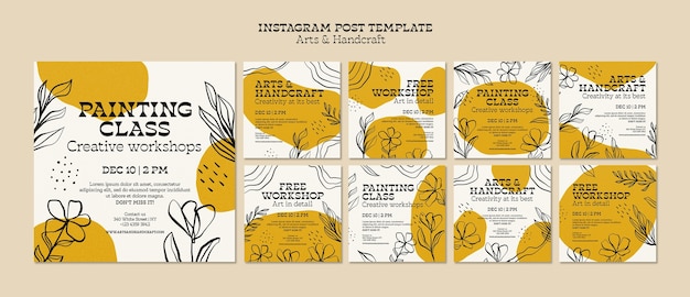 Free PSD hand drawn arts and handcraft instagram posts