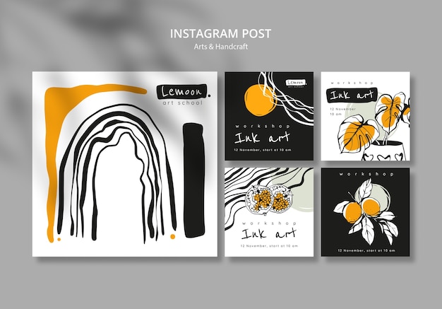 Free PSD hand drawn arts and handcraft  instagram posts