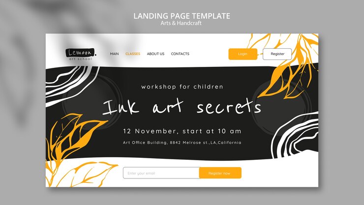 Free PSD hand drawn arts and handcraft  landing page