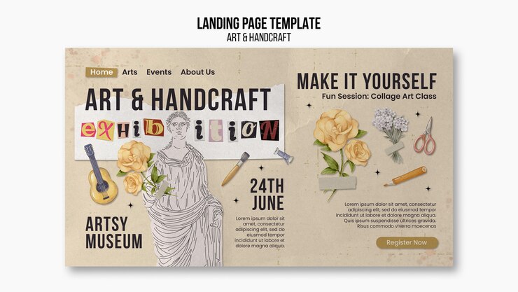 Free PSD hand drawn arts and handcraft landing page