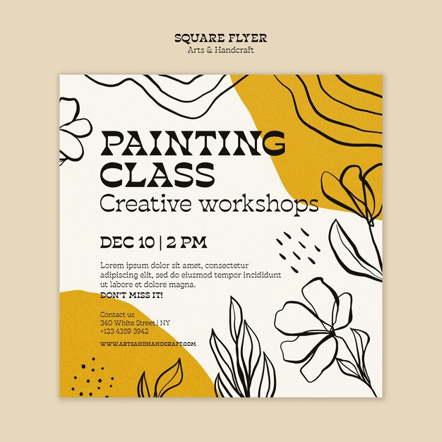 Hand drawn arts and handcraft square flyer
