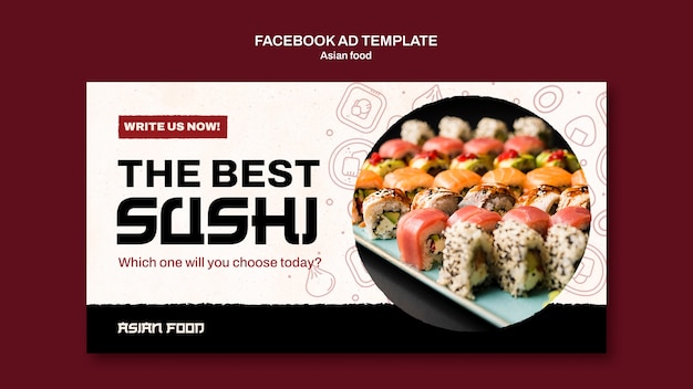 Free PSD hand drawn asian food facebook template