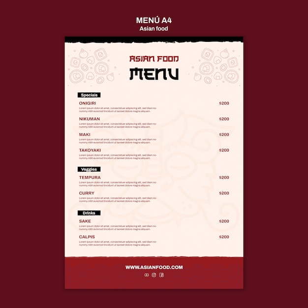 Hand drawn asian food menu template