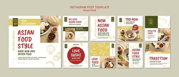 Hand drawn asian food template