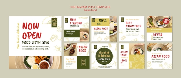 Free PSD hand drawn asian food template