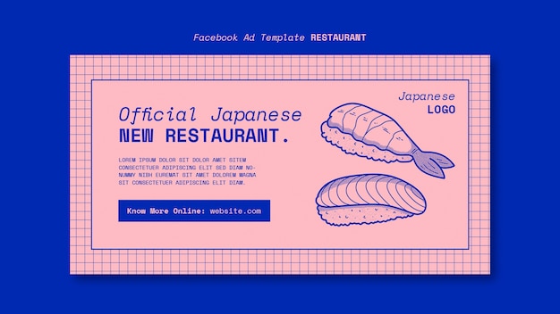 PSD gratuito modello di facebook ristorante asiatico disegnato a mano