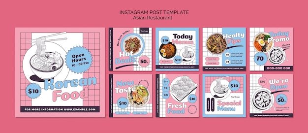Post di instagram di ristoranti asiatici disegnati a mano