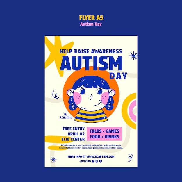 PSD gratuito poster disegnato a mano per la celebrazione della giornata dell'autismo