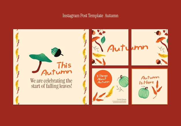 Free PSD hand drawn autumn instagram post template