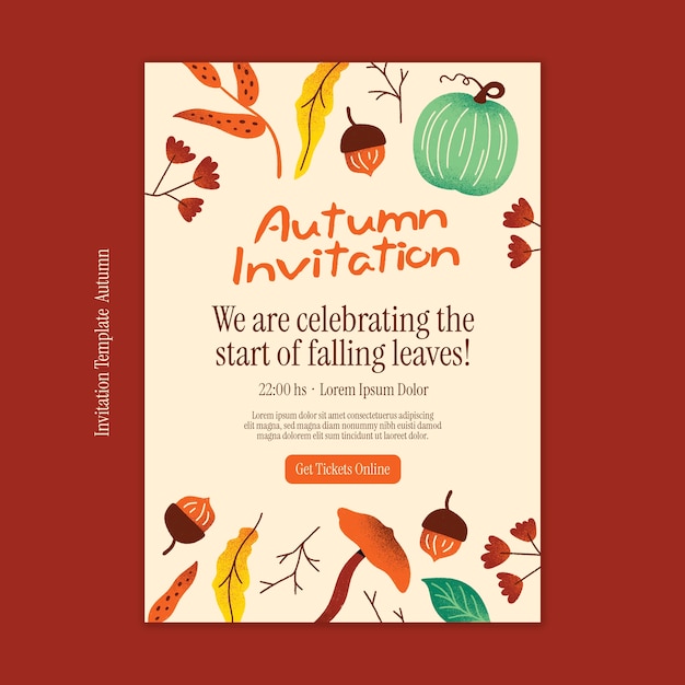 Free PSD hand drawn autumn invitation template