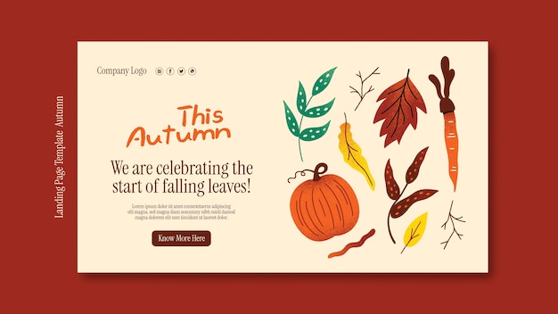 無料PSD 手描きの秋のランディングページのテンプレート