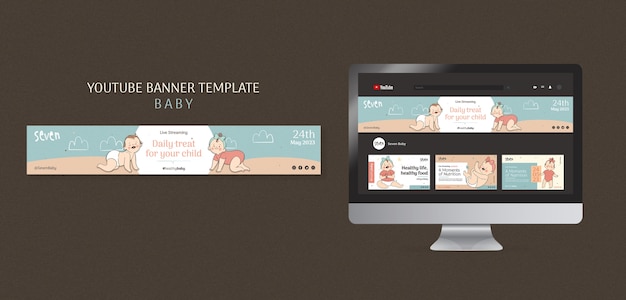 無料PSD 手描きの赤ちゃんのヘルスケアyoutubeバナー