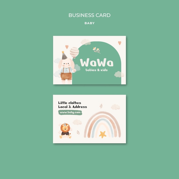 Free PSD hand drawn baby items business card