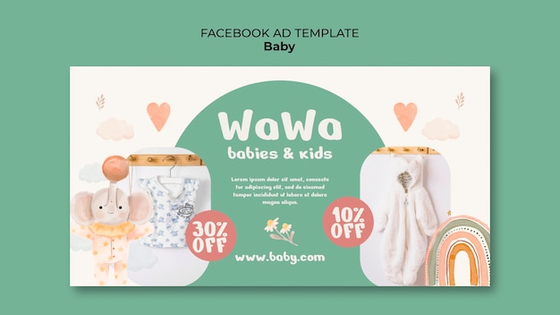 Get Hand Drawn Baby Items Facebook Template for Free