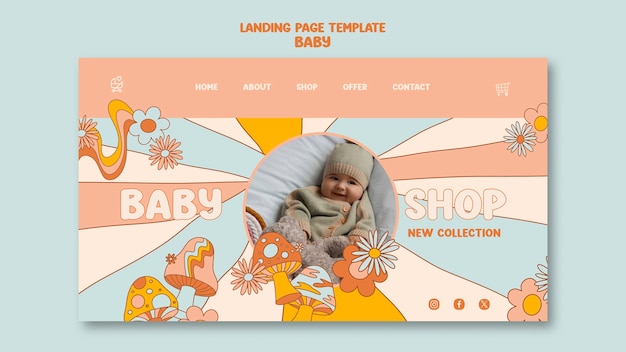 Free PSD hand drawn baby shop landing page template