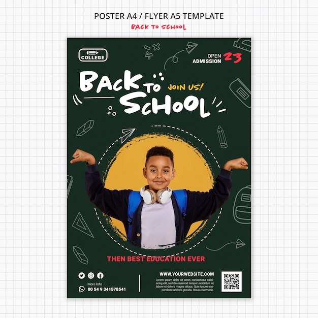 Free PSD hand drawn back to school flyer