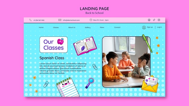 Free PSD hand drawn back to school landing page