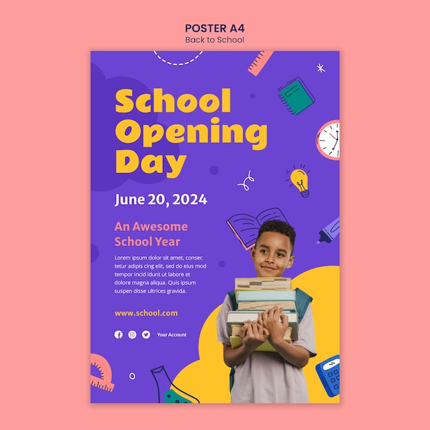 Free PSD hand drawn back to school poster template