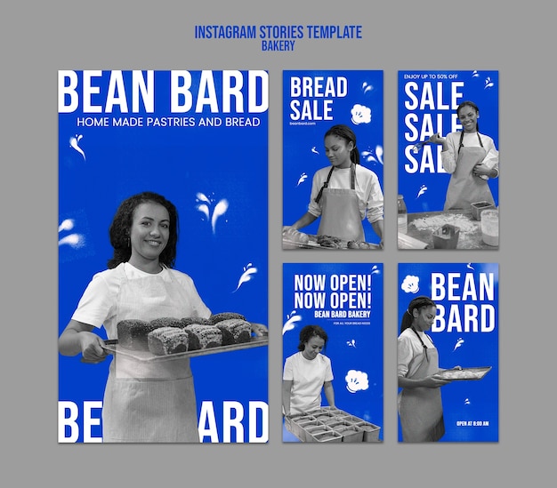 Free PSD hand drawn baked products instagram stories