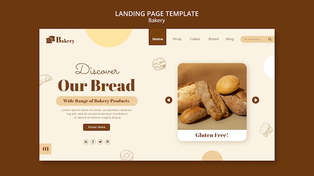 Free PSD hand drawn bakery concept landing page