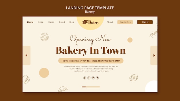 Free PSD hand drawn bakery concept landing page