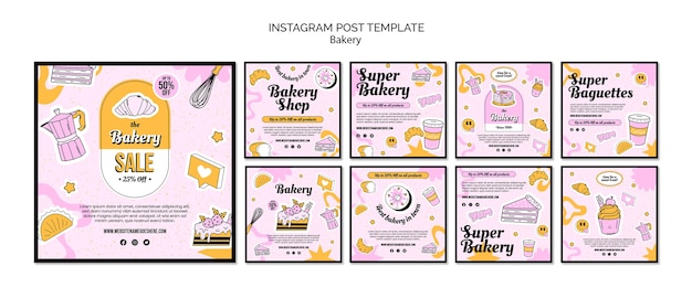 Free PSD hand drawn bakery instagram posts