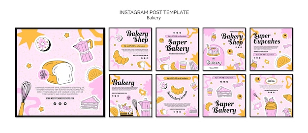 Free PSD hand drawn bakery instagram posts