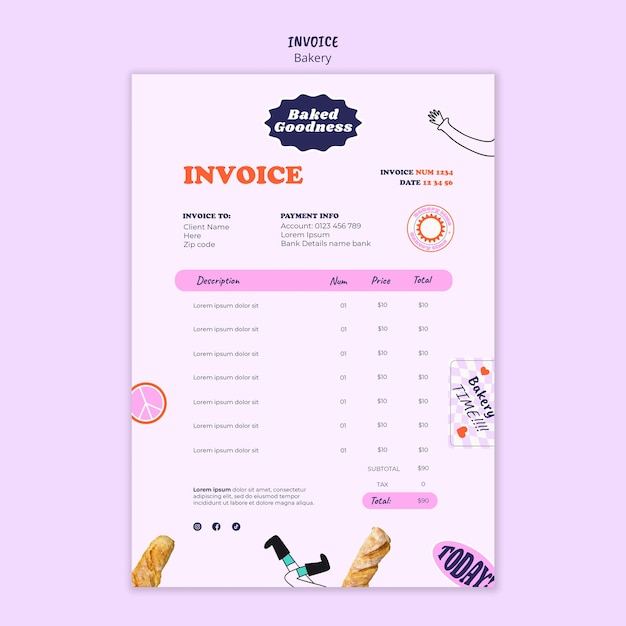 Free PSD hand drawn bakery invoice template