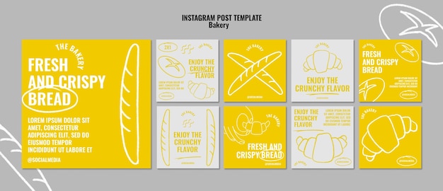 Free PSD hand drawn bakery products instagram posts