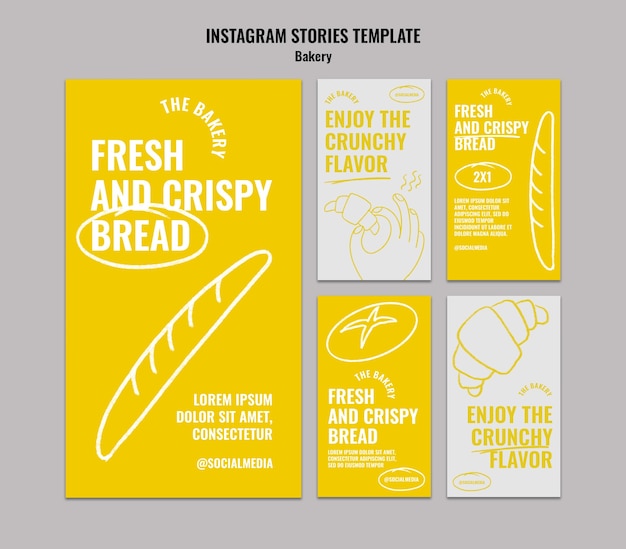 Free PSD hand drawn bakery products instagram stories