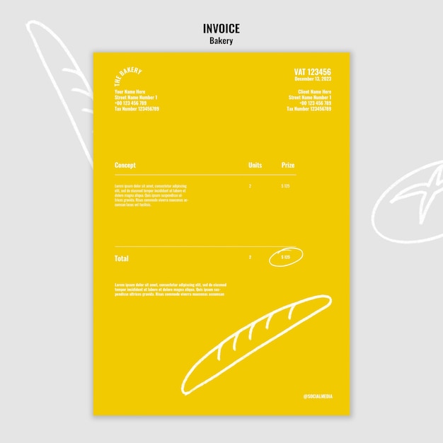 Free PSD hand drawn bakery products invoice