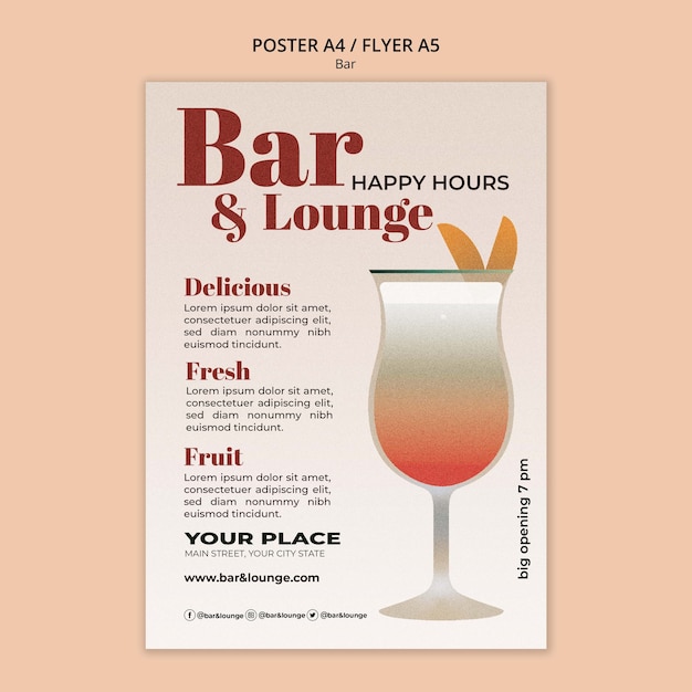 PSD gratuito modello di volantino bar e lounge disegnato a mano