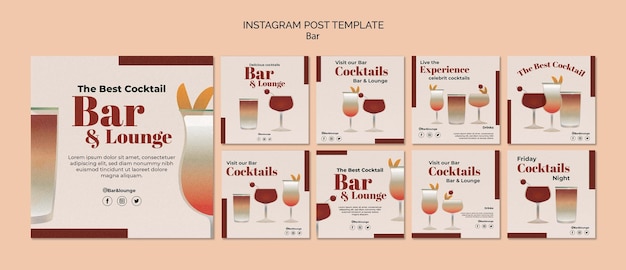 PSD gratuito post di instagram bar e lounge disegnati a mano