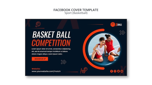 無料PSD 手描きのバスケットボールの試合の facebook カバー