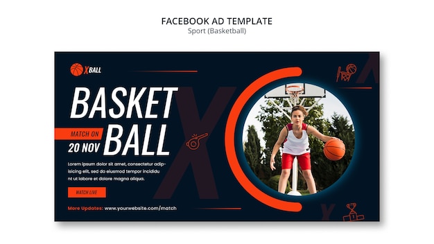 PSD gratuito modello facebook del gioco di basket disegnato a mano
