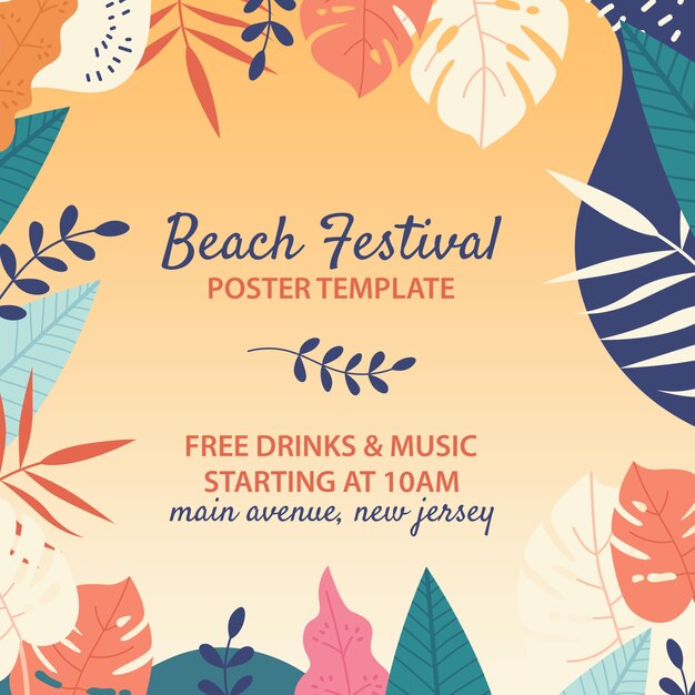 Hand drawn beach festival template