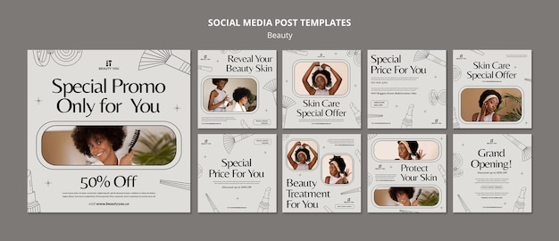 Free PSD hand drawn beauty concept instagram posts