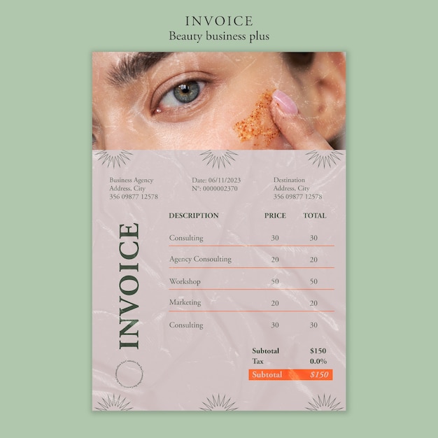 Hand drawn beauty concept invoice template free PSD download