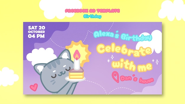 Бесплатный PSD Нарисованный рукой шаблон facebook празднования дня рождения