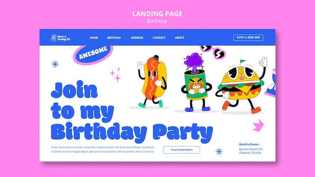 Free PSD hand drawn birthday celebration landing page