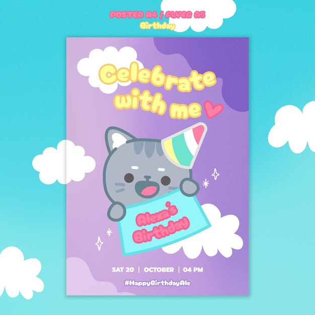 Hand drawn birthday celebration poster template