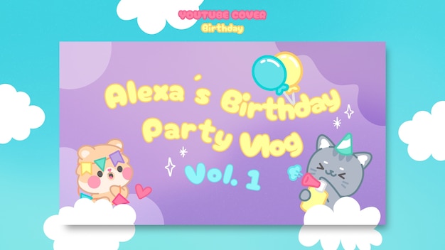 Hand drawn birthday celebration YouTube cover – Free PSD download